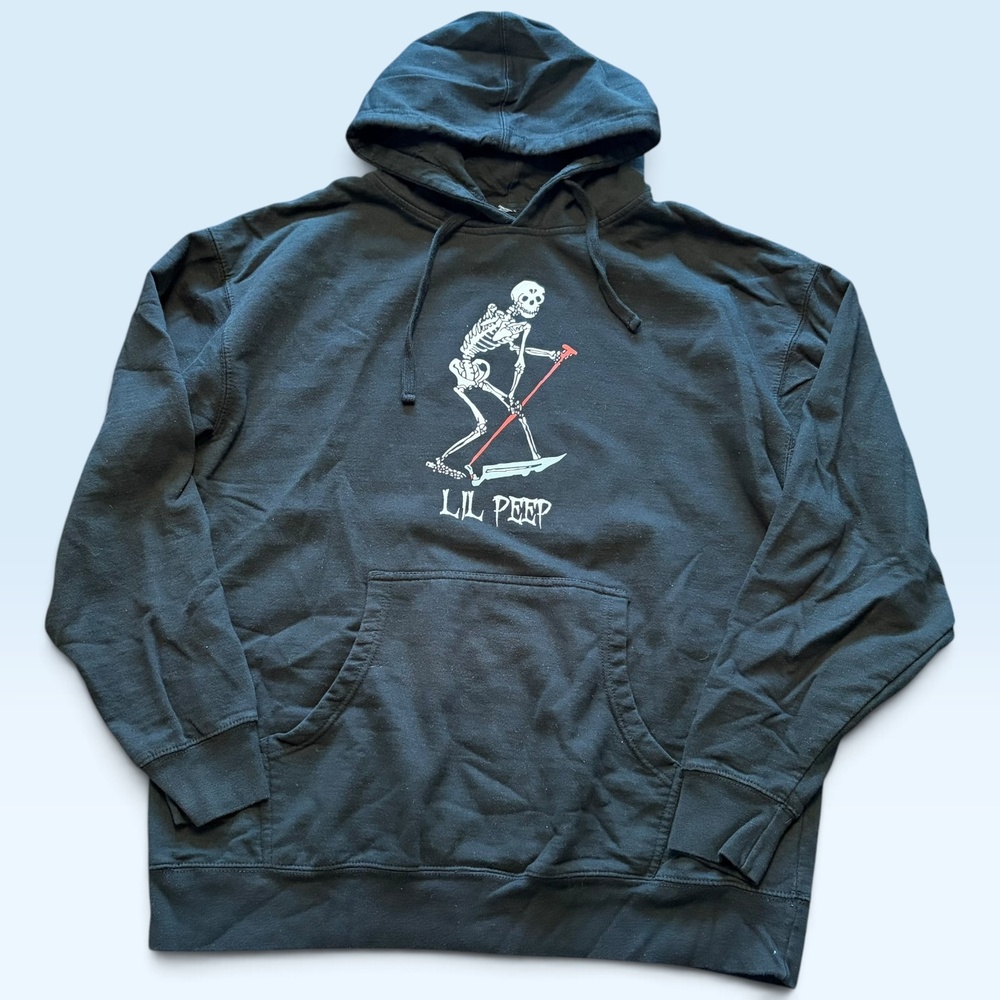 Lil Peep Hoodie Sweatshirt Mens 2XL Black Fleece Pullover Skeleton Graphic